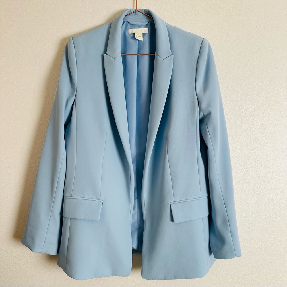 H&M straight cut blazer jacket baby blue color - Picture 7 of 11